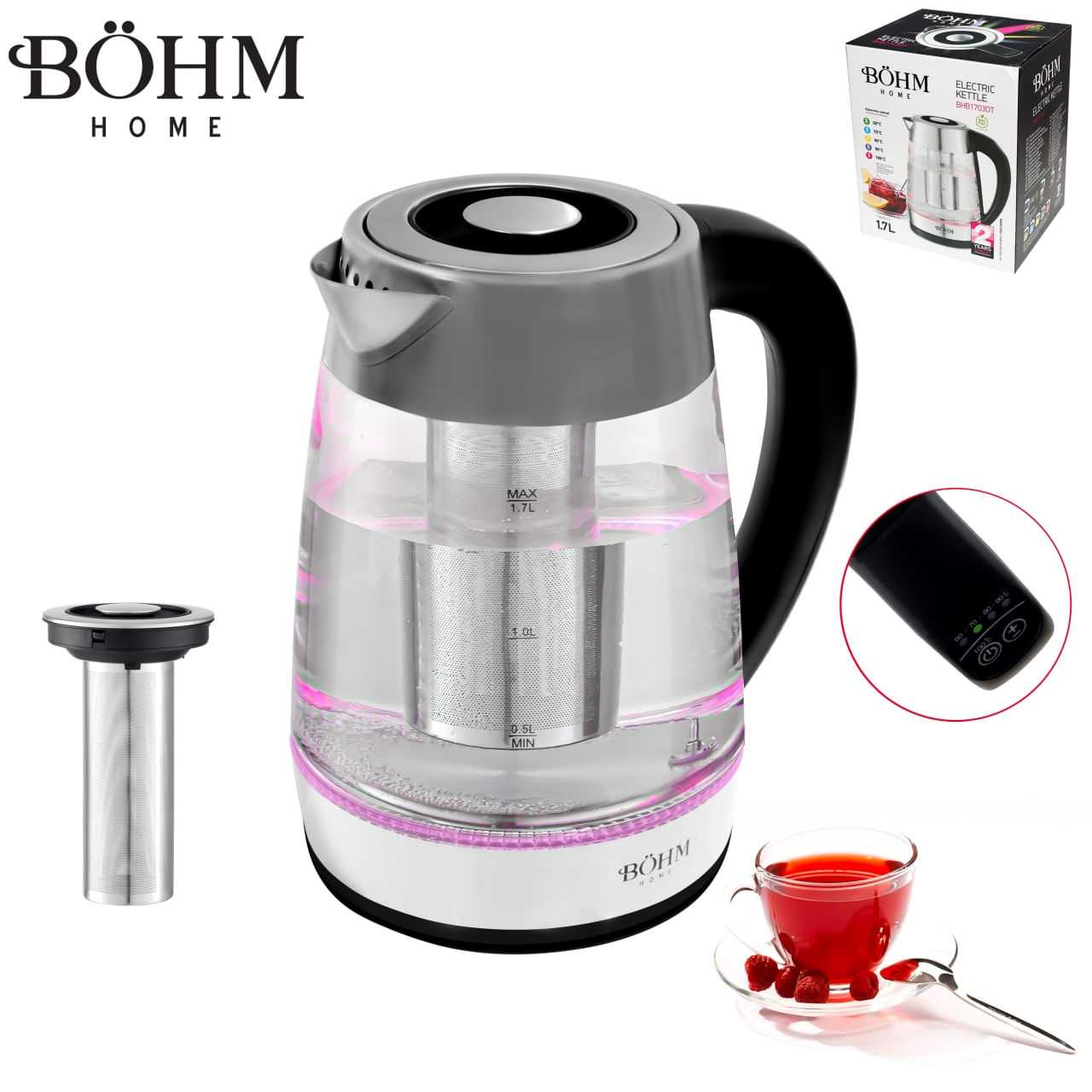 Fierbator electric BoHM BHB1703DT, 1850-2200W, 1.7 L