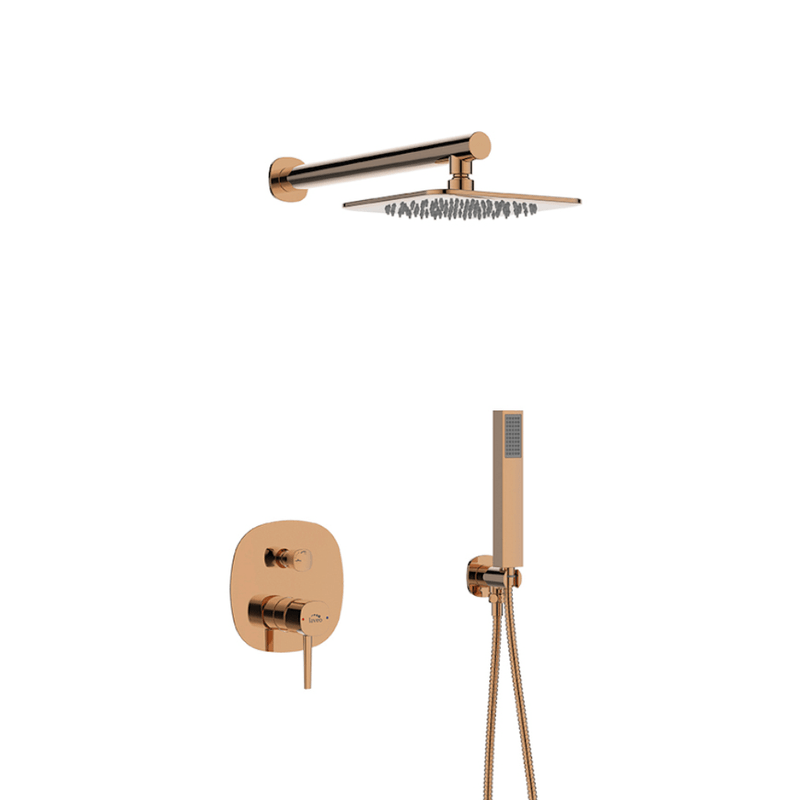 Casa si Gradina - Sanitare - Cazi si cabine de dus - Coloane si seturi de dus - Coloana de dus cu baterie ingropata Laveo POLLA, auriu rose - Infinity.ro