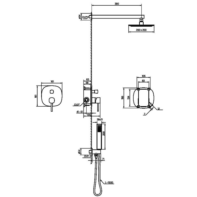Casa si Gradina - Sanitare - Cazi si cabine de dus - Coloane si seturi de dus - Coloana de dus cu baterie ingropata Laveo POLLA, auriu rose - Infinity.ro