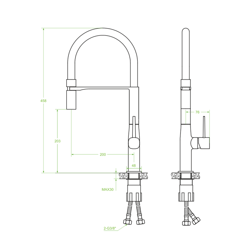 Casa si Gradina - Sanitare - Lavoar baie si accesorii - Baterii sanitare - Baterie chiuveta bucatarie cu pipa flexibila Laveo POLLA, negru satinat - Infinity.ro