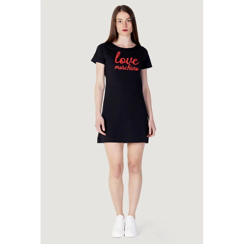 Fashion, accesorii si bijuterii - Femei - Imbracaminte femei - Rochii femei - Rochie-tricou dama Love Moschino W592927, XL INTL, Negru - Infinity.ro