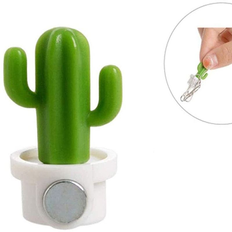 Casa si Gradina - Decoratiuni - Obiecte decorative - Magneti decorativi - Set 6 Magneti de Frigider, Flippy, Model Cactusi in Ghiveci, din ABS si Magnet, Verde/Alb - Infinity.ro
