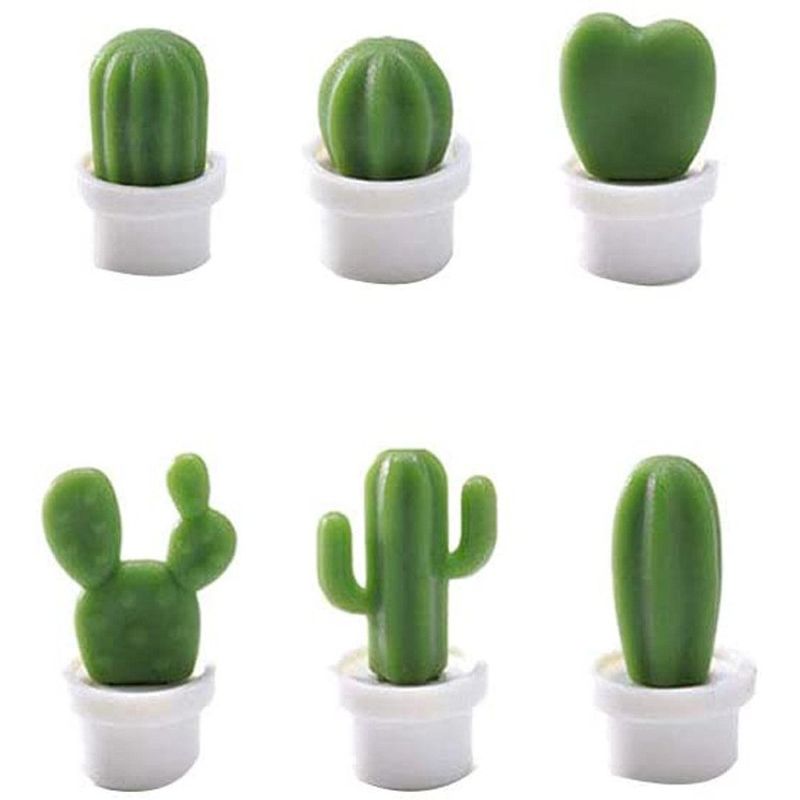 Casa si Gradina - Decoratiuni - Obiecte decorative - Magneti decorativi - Set 6 Magneti de Frigider, Flippy, Model Cactusi in Ghiveci, din ABS si Magnet, Verde/Alb - Infinity.ro