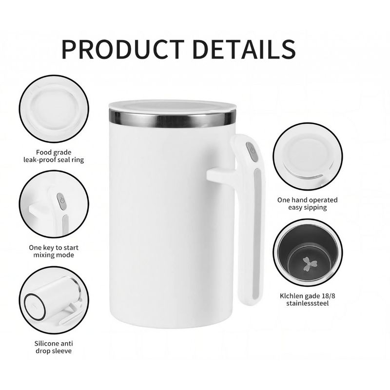 Casa si Gradina - Bucatarie si vesela - Accesorii bar - Termosuri si Cani termos - Cana portabila cu mixer incorporat, Flippy, pe baterii, 380 ml, alb - Infinity.ro