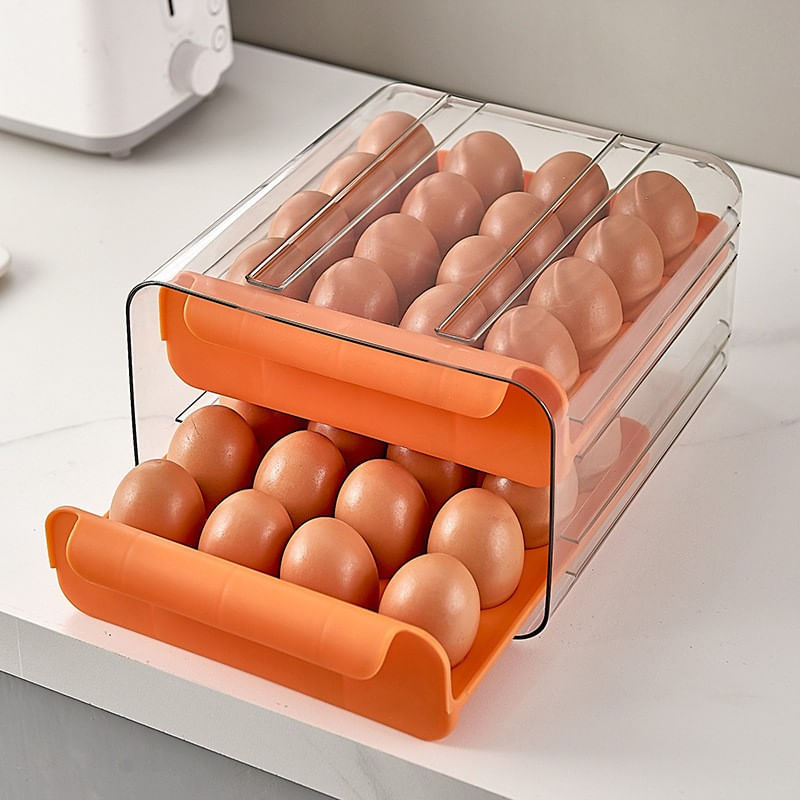 Casa si Gradina - Bucatarie si vesela - Ustensile bucatarie - Rasnite si dozatoare condimente - Suport pentru Oua, Flippy, Strat Dublu, Capacitate 32 de Oua,  23.5x21.5 cm, din Plastic, Portocaliu - Infinity.ro