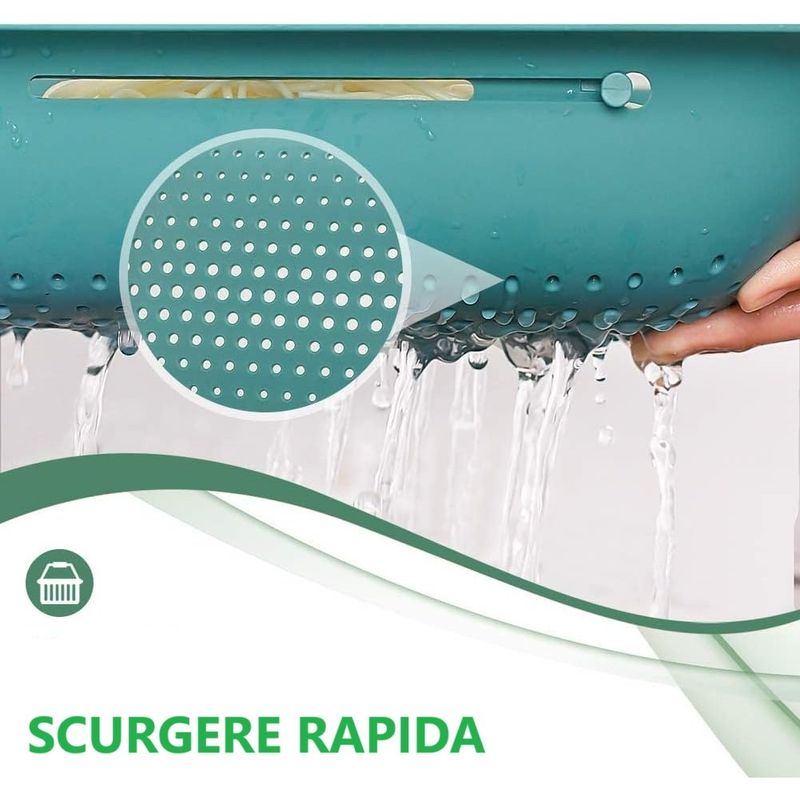 Casa si Gradina - Bucatarie si vesela - Organizare si depozitare bucatarie - Scurgator vase - Cos pentru Scurgere Chiuveta de Bucatarie, Flippy, Plastic, Telescopic, 36x20x5 cm, Verde - Infinity.ro