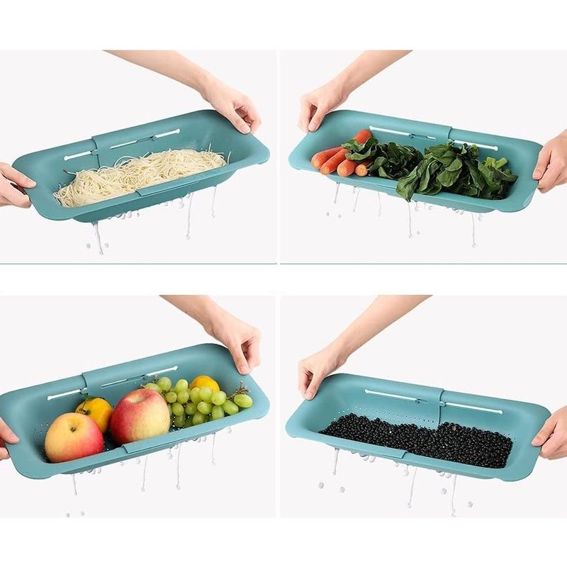Casa si Gradina - Bucatarie si vesela - Organizare si depozitare bucatarie - Scurgator vase - Cos pentru Scurgere Chiuveta de Bucatarie, Flippy, Plastic, Telescopic, 36x20x5 cm, Verde - Infinity.ro