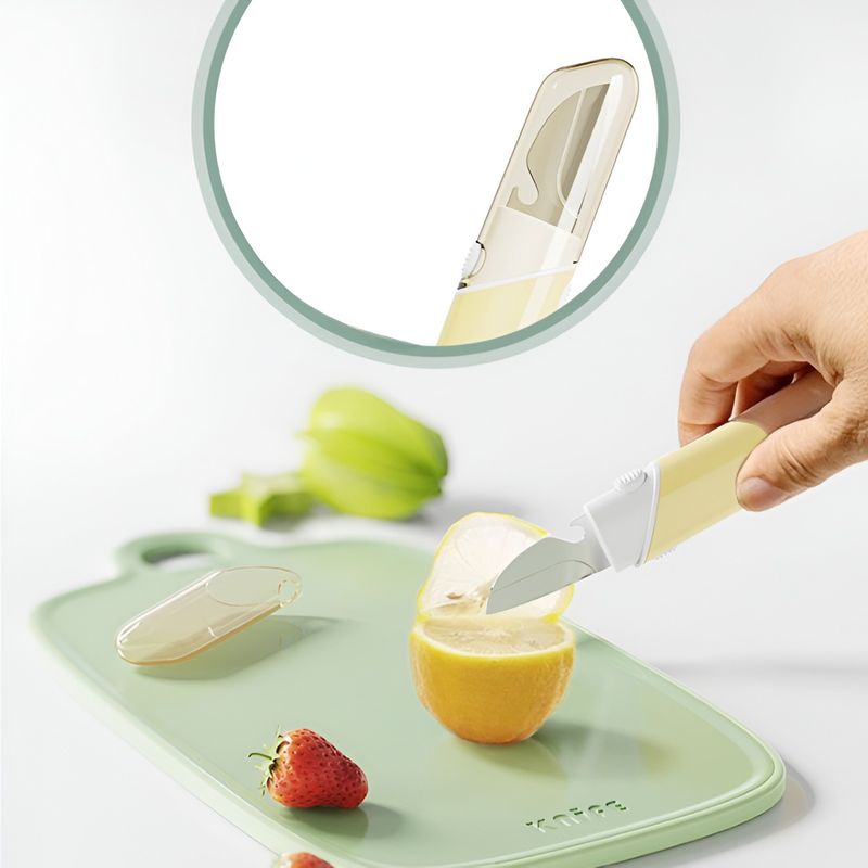 Casa si Gradina - Bucatarie si vesela - Vesela si tacamuri - Cutite si seturi de cutite - Cutit de Fructe Multifunctional, Flippy, Razatoare, Curatator Fructe-Legume, Deschizator de Sticle, 18.1x3.8x2cm, Galben - Infinity.ro