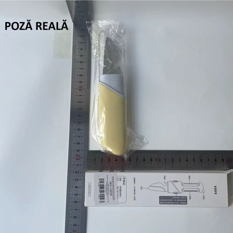 Casa si Gradina - Bucatarie si vesela - Vesela si tacamuri - Cutite si seturi de cutite - Cutit de Fructe Multifunctional, Flippy, Razatoare, Curatator Fructe-Legume, Deschizator de Sticle, 18.1x3.8x2cm, Galben - Infinity.ro
