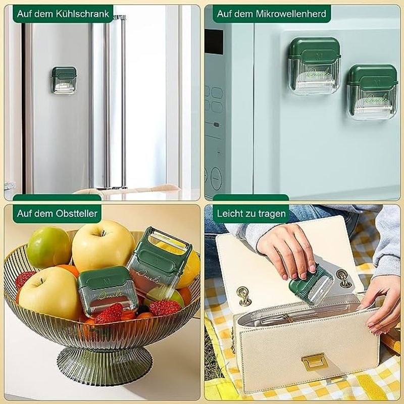 Casa si Gradina - Bucatarie si vesela - Ustensile bucatarie - Razatori si curatatoare - Decojitor/Curatator manual de legume si fructe, Flippy, portabil, cu magnet, doua lame, Inox, Verde, 6.7x6x1.6 cm - Infinity.ro