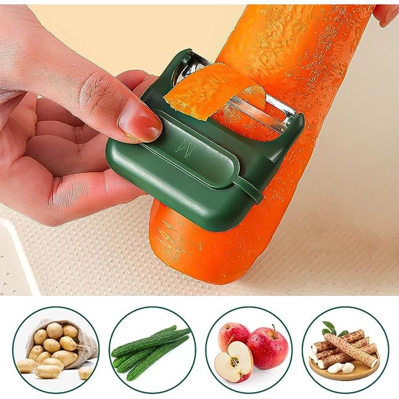 Casa si Gradina - Bucatarie si vesela - Ustensile bucatarie - Razatori si curatatoare - Decojitor/Curatator manual de legume si fructe, Flippy, portabil, cu magnet, doua lame, Inox, Verde, 6.7x6x1.6 cm - Infinity.ro