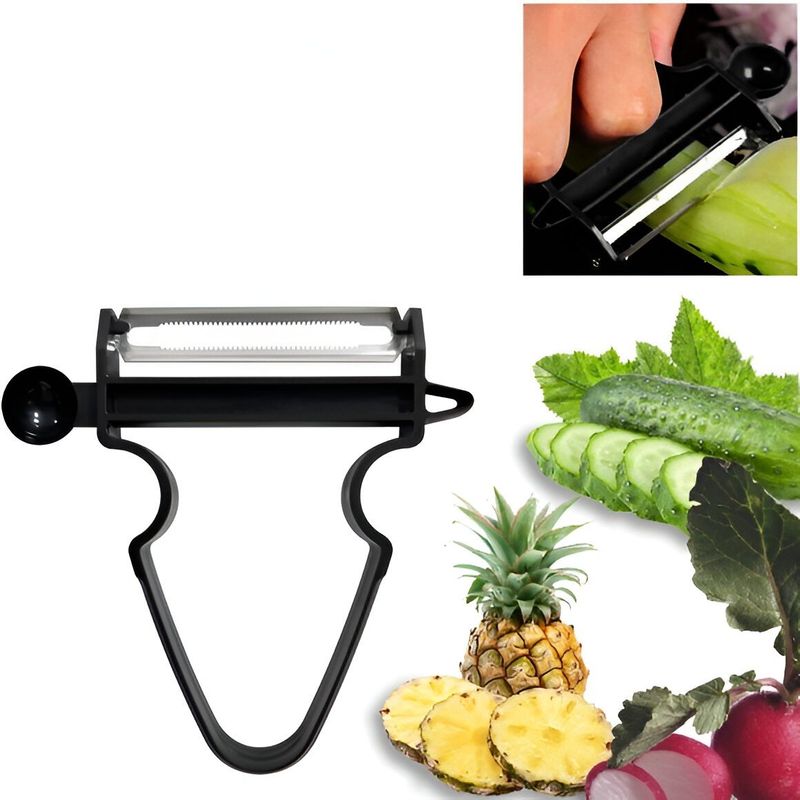 Casa si Gradina - Bucatarie si vesela - Ustensile bucatarie - Razatori si curatatoare - Set 3 Accesorii de Decojire, Razuire si Feliere, Flippy, pentru Legume si Fructe, Negru-Rosu-Albastru - Infinity.ro