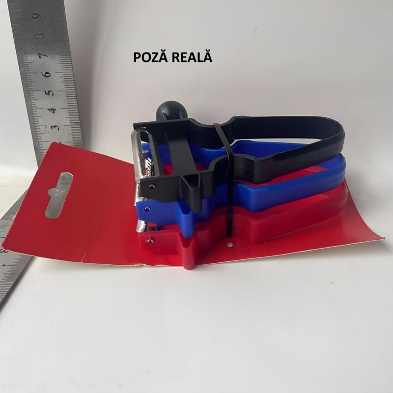 Casa si Gradina - Bucatarie si vesela - Ustensile bucatarie - Razatori si curatatoare - Set 3 Accesorii de Decojire, Razuire si Feliere, Flippy, pentru Legume si Fructe, Negru-Rosu-Albastru - Infinity.ro