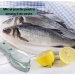 Casa si Gradina - Bucatarie si vesela - Ustensile bucatarie - Razatori si curatatoare - Curatator Manual Solzi de Peste, Flippy, Forma Peste , Recipient cu Capcac pentru Solzi, Plastic, Verde deschis, 16x6 cm - Infinity.ro
