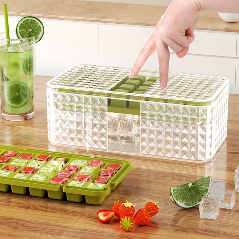 Casa si Gradina - Bucatarie si vesela - Accesorii bar - Forme cuburi de gheata - Set 3 forme pentru gheata si o caserola pentru depozitare Flippy, 96 de cuburi, verde - Infinity.ro