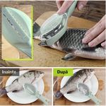 Casa si Gradina - Bucatarie si vesela - Ustensile bucatarie - Razatori si curatatoare - Curatator Manual Solzi de Peste, Flippy, Forma Peste , Recipient cu Capcac pentru Solzi, Plastic, Verde deschis, 16x6 cm - Infinity.ro