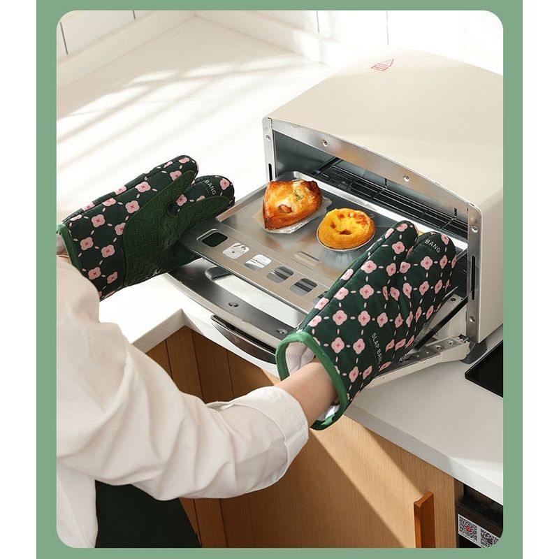 Casa si Gradina - Textile si covoare - Textile bucatarie - Manusi bucatarie - Set 2 manusi cuptor Flippy, manusa de bucatarie,  rezistenta 330 grade, textil si cauciuc, 26.5x18 cm, verde - Infinity.ro