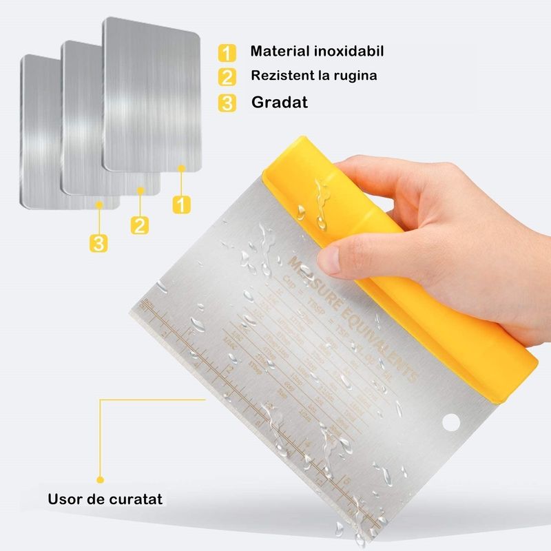 Casa si Gradina - Bucatarie si vesela - Ustensile bucatarie - Polonice, linguri si clesti de bucatarie - Taietor aluat 15 x 10.5 cm Flippy, 2 in 1, lama otel inoxidabil, maner din ABS, gradat, paleta plastic, galben - Infinity.ro