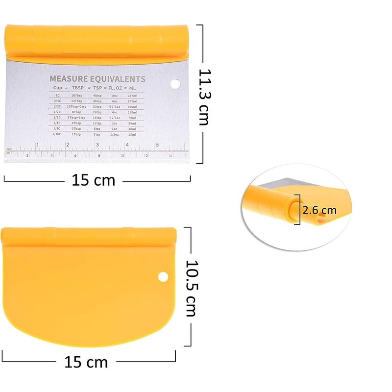 Casa si Gradina - Bucatarie si vesela - Ustensile bucatarie - Polonice, linguri si clesti de bucatarie - Taietor aluat 15 x 10.5 cm Flippy, 2 in 1, lama otel inoxidabil, maner din ABS, gradat, paleta plastic, galben - Infinity.ro