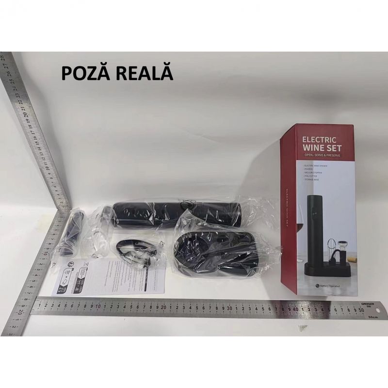 Casa si Gradina - Bucatarie si vesela - Accesorii bar - Tirbusoane si dopuri - Set Tirbuson Electric din 5 piese, Flippy, Deschizator Electric, cu Baterii, Multifunctional, 23x14cm, Negru - Infinity.ro