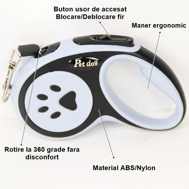 Petshop - Accesorii petshop - Zgarzi, lese si hamuri - Lese - Lesa Automata Retractabila, Flippy, pentru Caini, 3m, 20 kg, ABS, Negru/Bleu, 8x12x4 cm - Infinity.ro