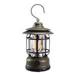 Sport si Outdoor - Camping - Articole solare camping - Lampi si lanterne camping - Lampa portabila camping, Felinar Vintage cu carlig, ABS, Iluminare 21 COB LED, Intensitate reglabila, 5W, Flippy, Verde - Infinity.ro