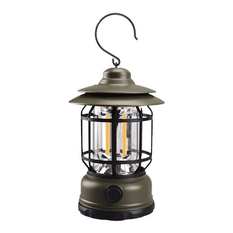 Sport si Outdoor - Camping - Articole solare camping - Lampi si lanterne camping - Lampa portabila camping, Felinar Vintage cu carlig, ABS, Iluminare 21 COB LED, Intensitate reglabila, 5W, Flippy, Verde - Infinity.ro