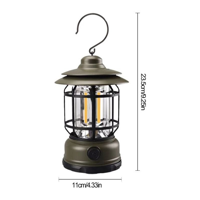 Sport si Outdoor - Camping - Articole solare camping - Lampi si lanterne camping - Lampa portabila camping, Felinar Vintage cu carlig, ABS, Iluminare 21 COB LED, Intensitate reglabila, 5W, Flippy, Verde - Infinity.ro