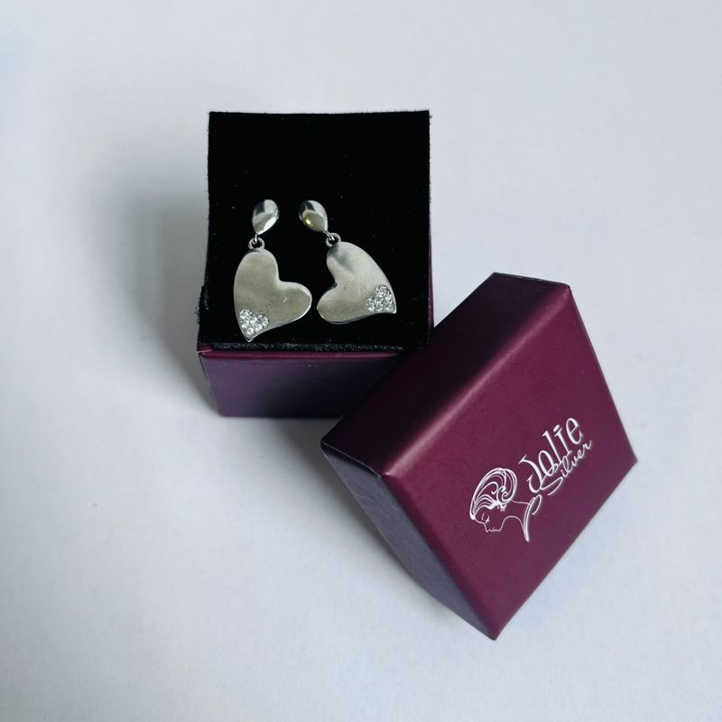 Fashion, accesorii si bijuterii - Femei - Bijuterii femei - Cercei femei - Cercei din Argint 925 Jolie Silver, Model Inimi cu Zirconii, 29 x 13 mm, 2.8 g - Infinity.ro