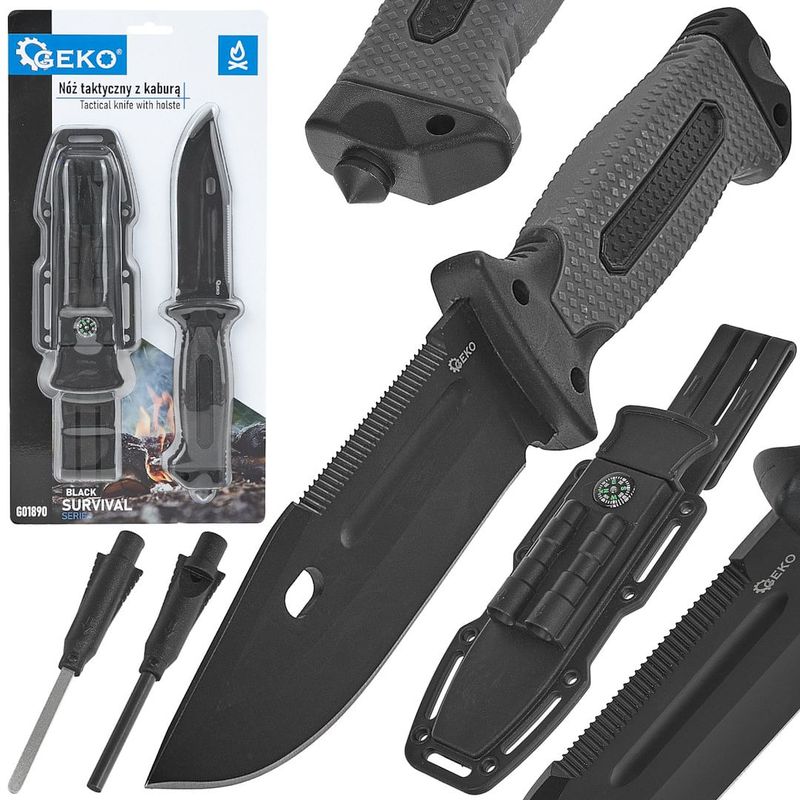 Sport si Outdoor - Camping - Cutite, bricege si accesorii - Cutite si bricege - Cutit Black Survival Series, 275 x 135 mm, Geko G01890 - Infinity.ro