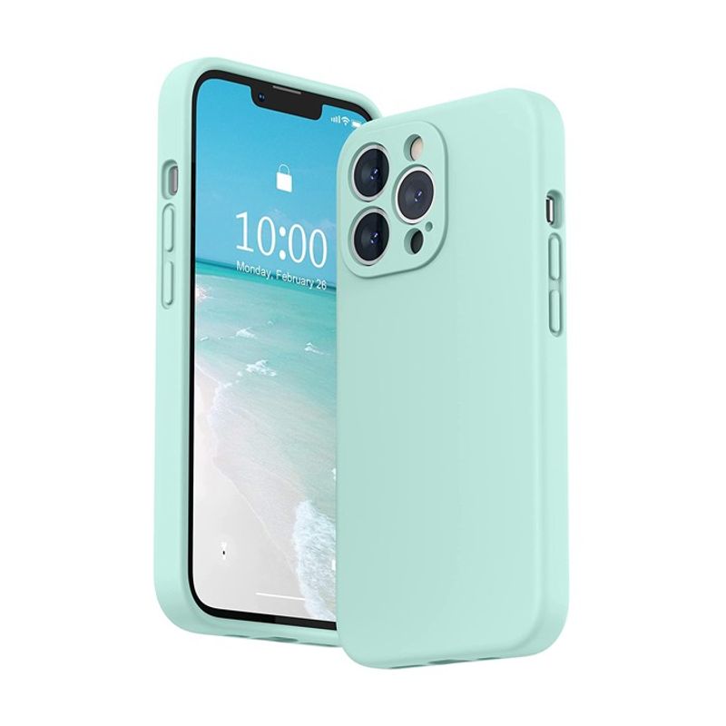 Laptop, Telefoane si Tablete - Telefoane mobile si accesorii - Accesorii Telefoane - Huse telefoane - Husa pentru Apple iPhone 14 Plus Flippy, Liquid Silicone, cu Microfibra pe interior, Protectie Antisoc, Light Cyan - Infinity.ro