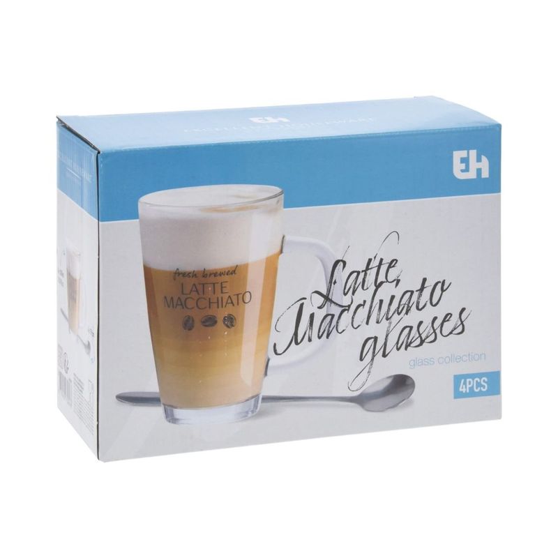 Casa si Gradina - Bucatarie si vesela - Cani si pahare - Pahare - Set 2 cani, cu lingurite, pentru latte macchiato, Excellent Houseware - Infinity.ro