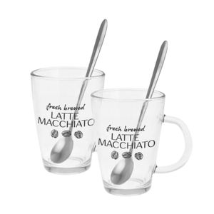 Set 2 cani, cu lingurite, pentru latte macchiato, Excellent Houseware