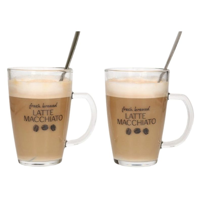 Casa si Gradina - Bucatarie si vesela - Cani si pahare - Pahare - Set 2 cani, cu lingurite, pentru latte macchiato, Excellent Houseware - Infinity.ro