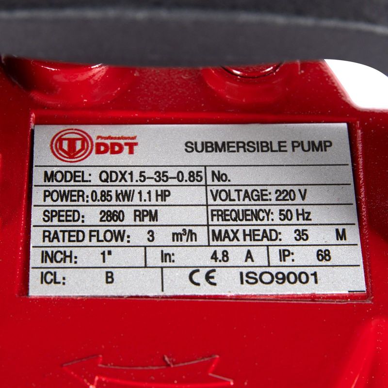 Casa si Gradina - Gradinarit si plante - Instalatii si accesorii pentru irigatii - Pompe apa - Pompa submersibila, DDT QDX35, 850 W cu plutitor, 2860 rpm, 3 m³/h, adancime de absorbtie 15m - Infinity.ro