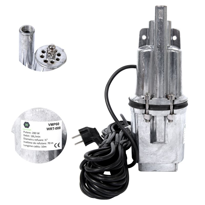 Casa si Gradina - Gradinarit si plante - Instalatii si accesorii pentru irigatii - Pompe apa - Pompa submersibila pentru apa curata Wertcraft VMP-60, 280 W, 70 m inaltime, 20 L/min + sufa - Infinity.ro