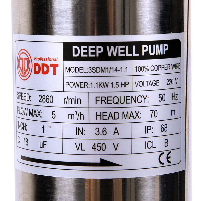 Casa si Gradina - Gradinarit si plante - Instalatii si accesorii pentru irigatii - Pompe apa - Pompa submersibila inox DDT Profesional 3SDM3/14, 1100 W, 5 MC/H - Infinity.ro
