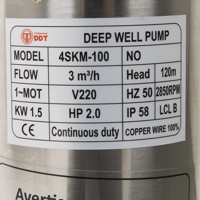 Casa si Gradina - Gradinarit si plante - Instalatii si accesorii pentru irigatii - Pompe apa - Pompa submersibila, DDT 4SKM-100, 1.5 kW, 3 m³/h - Infinity.ro