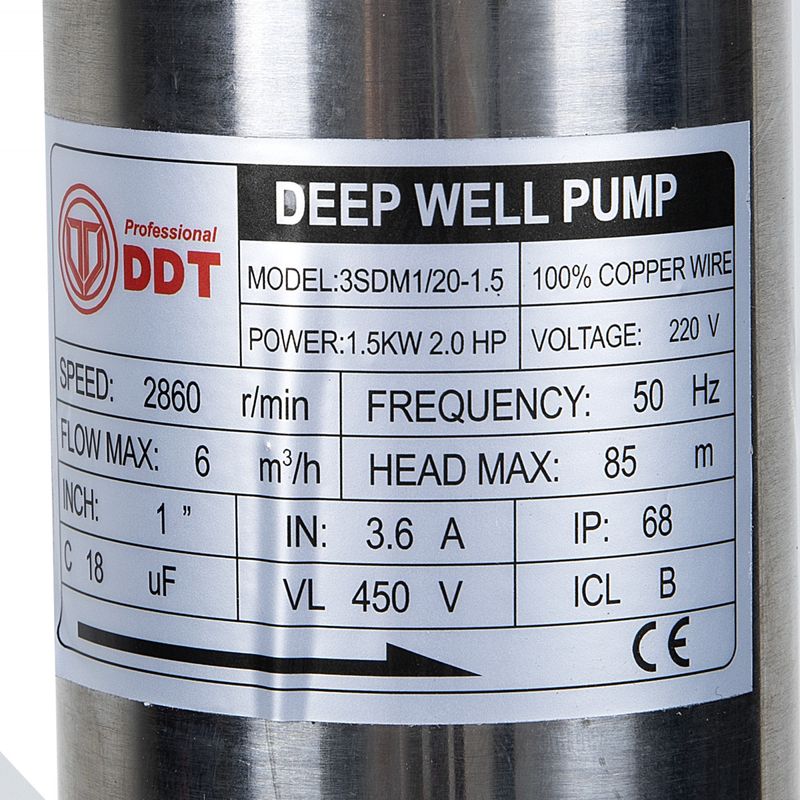 Casa si Gradina - Gradinarit si plante - Instalatii si accesorii pentru irigatii - Pompe apa - Pompa submersibila inox DDT Profesional 3SDM3/20, 1500 W, 6 mc/h - Infinity.ro