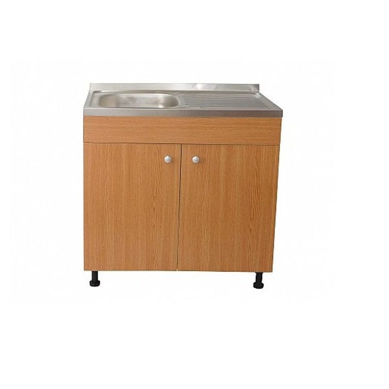 Casa si Gradina - Sanitare - Chiuveta bucatarie si accesorii - Chiuvete bucatarie - Set, Masca Chiuveta Stejar, Raulconstruct, 80 cm X 50 cm X 80 cm, Chiuveta anticalcar, Baterie lebada si Sifon scurgere - Infinity.ro