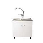 Casa si Gradina - Sanitare - Chiuveta bucatarie si accesorii - Chiuvete bucatarie - Set, Masca Chiuveta Alba, Raulconstruct, 80 cm X 50 cm X 80 cm, Chiuveta anticalcar, Baterie lebada si Sifon scurgere - Infinity.ro