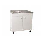 Casa si Gradina - Sanitare - Chiuveta bucatarie si accesorii - Chiuvete bucatarie - Set, Masca Chiuveta Alba, Raulconstruct, 80 cm X 50 cm X 80 cm, Chiuveta anticalcar, Baterie lebada si Sifon scurgere - Infinity.ro