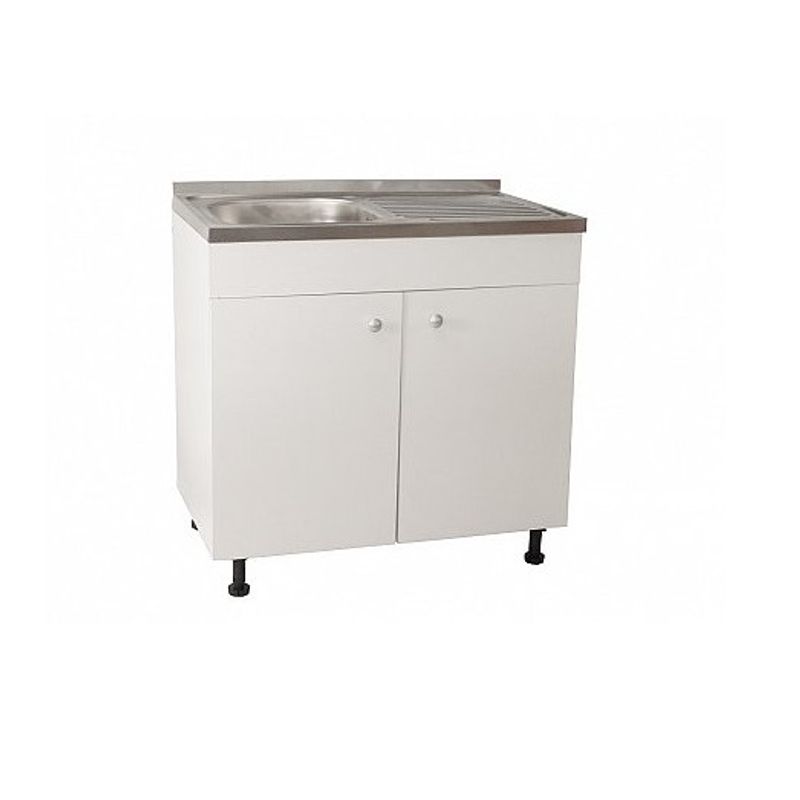 Casa si Gradina - Sanitare - Chiuveta bucatarie si accesorii - Chiuvete bucatarie - Set, Masca Chiuveta Alba, Raulconstruct, 80 cm X 50 cm X 80 cm, Chiuveta anticalcar, Baterie lebada si Sifon scurgere - Infinity.ro