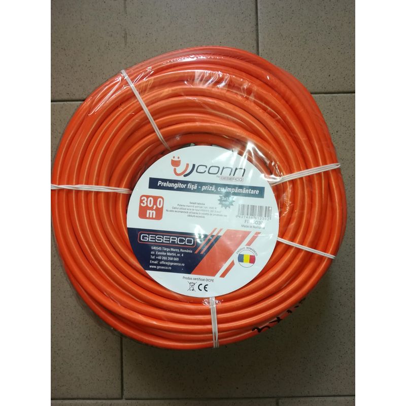 Casa si Gradina - Electrice - Accesorii electrice - Prelungitoare, triple, fise - Prelungitor  fisa-priza 30 m, orange,3X1.5 mm,cu impamantare si protectie impotriva folosirii accidentale de catre copii - Infinity.ro