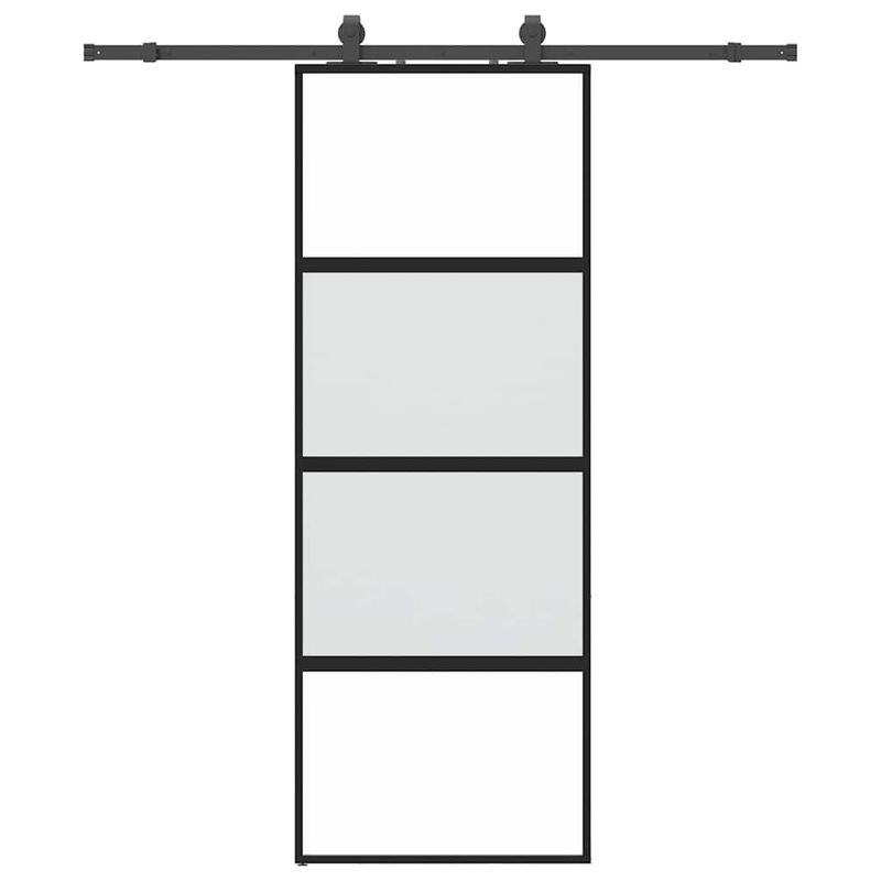 Casa si Gradina - Constructii - Usi interior, exterior si garaj - Usi interior - Usa glisanta cu set feronerie neagra 76x205cm sticla securizata - Infinity.ro