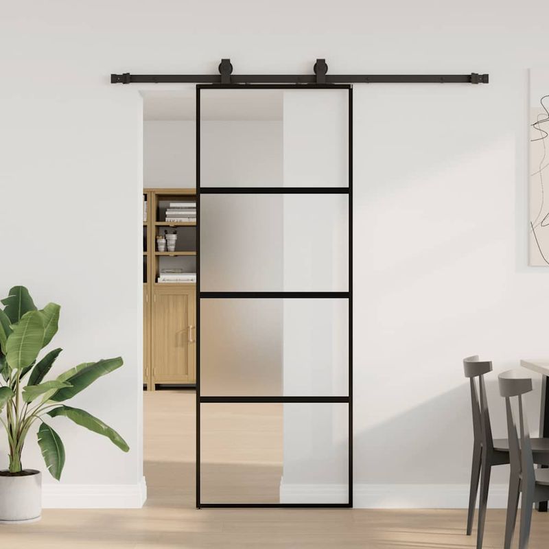 Casa si Gradina - Constructii - Usi interior, exterior si garaj - Usi interior - Usa glisanta cu set feronerie neagra 76x205cm sticla securizata - Infinity.ro
