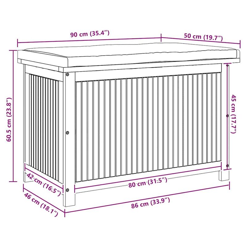Casa si Gradina - Gradina si terasa - Mobilier exterior - Dulapuri si lazi depozitare exterior - Cutie de perne de exterior 90x50x60,5 cm lemn masiv de salcam, gri închis - Infinity.ro