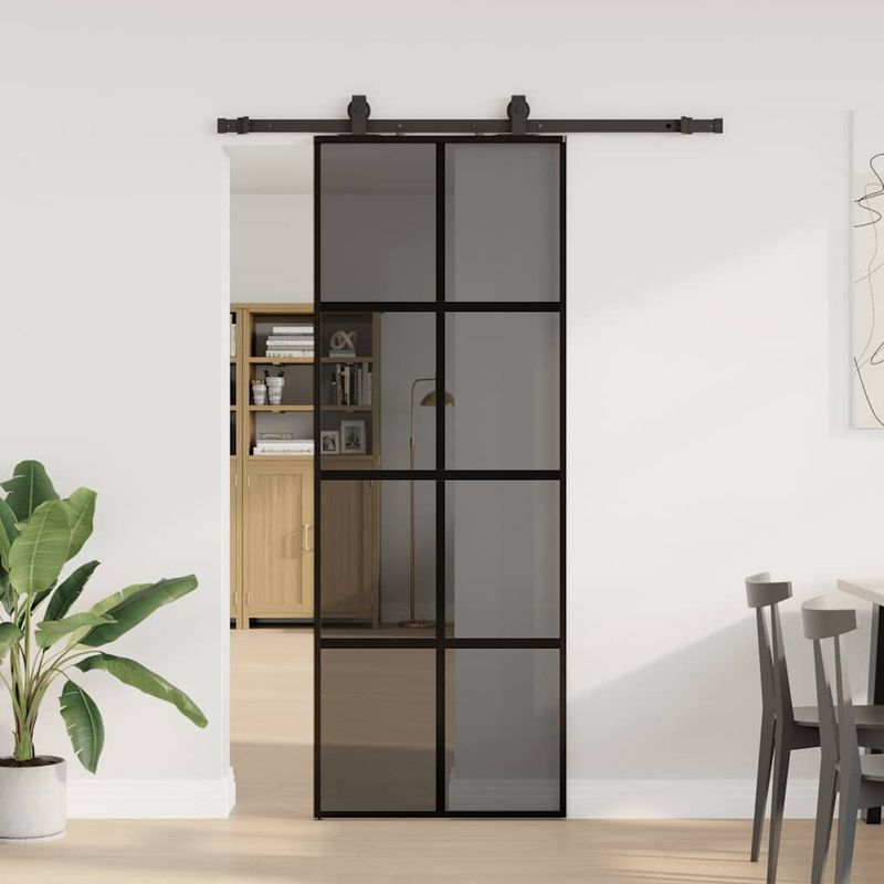 Casa si Gradina - Constructii - Usi interior, exterior si garaj - Usi interior - Usa glisanta cu set feronerie neagra 76x205cm sticla securizata - Infinity.ro