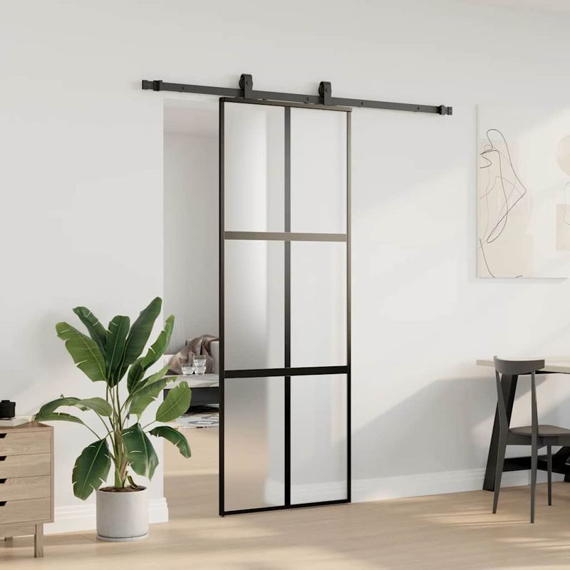 Casa si Gradina - Constructii - Usi interior, exterior si garaj - Usi interior - Usa glisanta cu set feronerie neagra 76x205cm sticla securizata - Infinity.ro