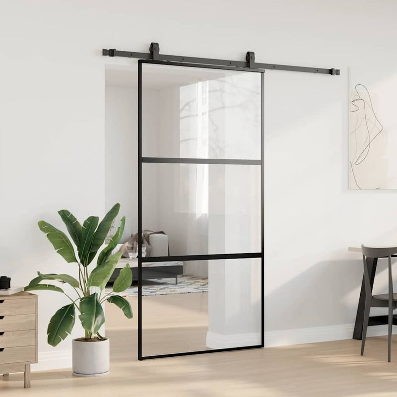 Casa si Gradina - Constructii - Usi interior, exterior si garaj - Usi interior - Usa glisanta cu set de feronerie neagra sticla securizata - Infinity.ro